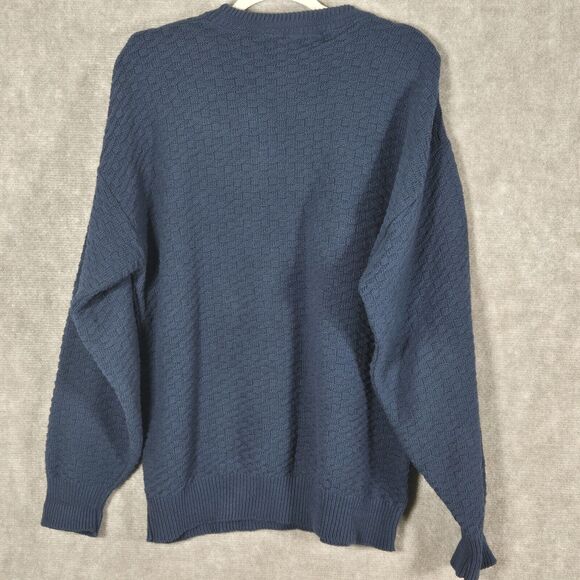 Vintage Scottish Isle Golf Sweater Mens Large Blue Hand Framed Knit Applique - Picture 5 of 7